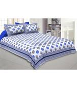 Cotton King Size 240 TC Morr Pankh Blue Double Bedsheet