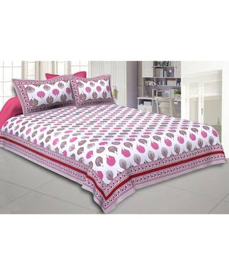 Cotton King Size 240 TC Morr Pankh Pink Double Bedsheet 1