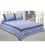 Cotton King Size 240 TC The Blue Opulence Hand Block Print Double Bedsheet
