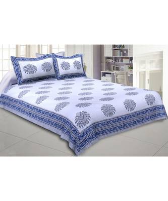 Cotton King Size 240 TC The Blue Pumpkin Hand Block Print Double Bedsheet 1