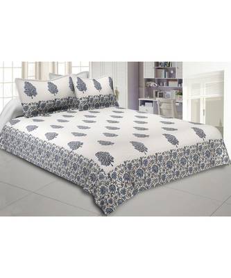 Cotton King Size 240 TC Traditional Tree Blue Hand Block Print Double Bedsheet 1