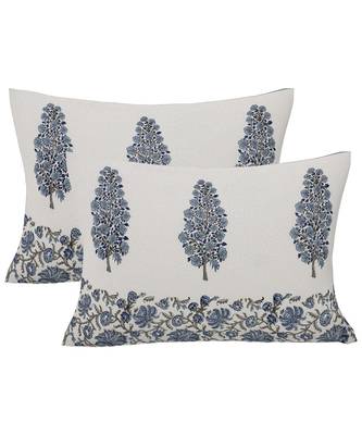 Cotton King Size 240 TC Traditional Tree Blue Hand Block Print Double Bedsheet 2