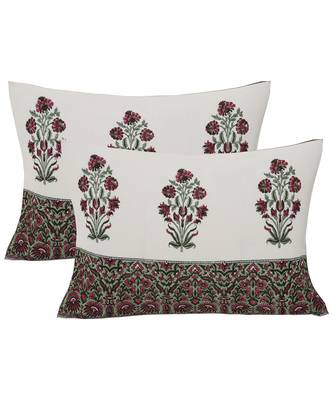 Cotton King Size 240 TC Dark Pink Flora Bunch Hand Block Print Double Bedsheet 2
