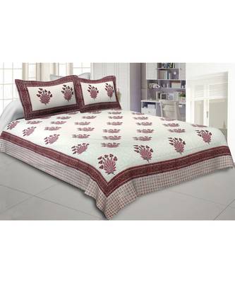 Cotton King Size 240 TC Feathers of Fortune Pink Hand Block Print Double Bedsheet 1
