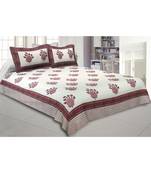 Cotton King Size 240 TC Feathers of Fortune Pink Hand Block Print Double Bedsheet