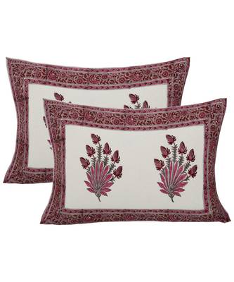 Cotton King Size 240 TC Feathers of Fortune Pink Hand Block Print Double Bedsheet 2