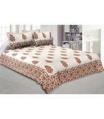 Cotton King Size 240 TC Traditional Tree Yellow Hand Block Print Double Bedsheet