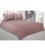 Cotton King Size 240 TC Pink Floral Festoon Hand Block Print Double Bedsheet