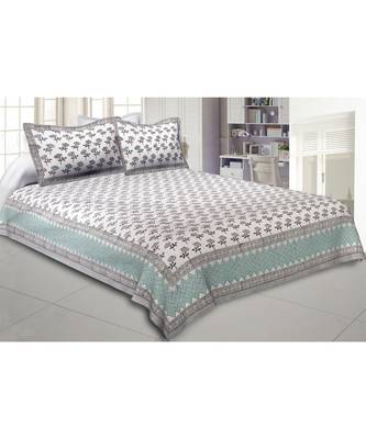 Cotton King Size 240 TC Dotted Flowers Hand Block Print Double Bedsheet 1