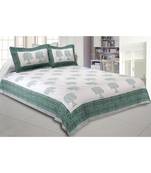 Cotton King Size 240 TC Holy Banyan Tree Green Hand Block Print Double Bedsheet