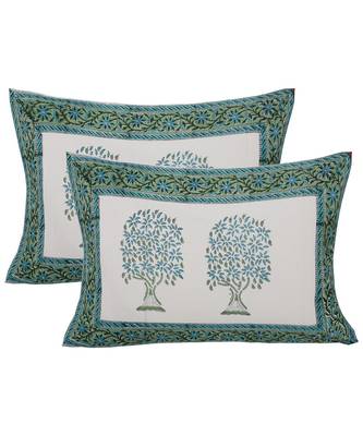 Cotton King Size 240 TC Holy Banyan Tree Green Hand Block Print Double Bedsheet 2