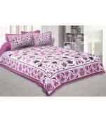 Cotton King Size 240 TC Pink Festive Vibes Double Bedsheet