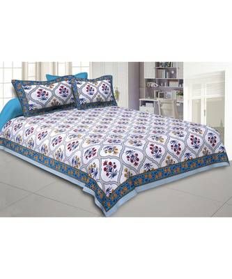 Cotton King Size 240 TC Blue Celebrations Double Bedsheet 1