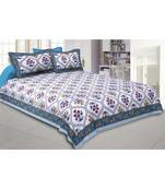 Cotton King Size 240 TC Blue Celebrations Double Bedsheet