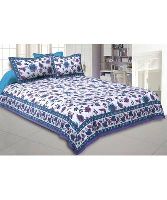 Cotton King Size 240 TC Blue Jungle Jamboree Double Bedsheet 1