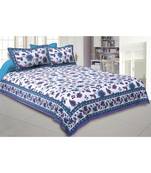 Cotton King Size 240 TC Blue Jungle Jamboree Double Bedsheet