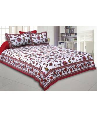 Cotton King Size 240 TC Maroon Jungle Jamboree Double Bedsheet 1