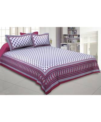 Cotton King Size 240 TC Kacchi Keri Maroon Double Bedsheet 1