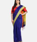 Yellow and Blue Black Pallu Jamdani Work Handloom Saree With Blouse