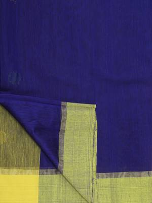 Yellow and Blue Black Pallu Jamdani Work Handloom Saree With Blouse 5