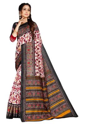 White & Black Cotton Silk Printed Saree with Blouse Piece 1