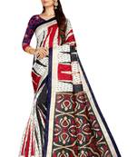 White & Black Cotton Silk Printed Saree with Blouse Piece