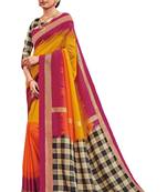 Yellow & Magenta Cotton Silk Printed Saree with Blouse Piece