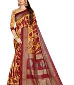 Yellow & maroon Cotton Silk Printed Saree with Blouse Piece