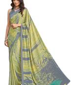 Yellow & Grey Crepe Printed Saree with Blouse Piece