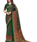 Green & Pink Crepe Printed Saree with Blouse Piece