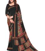Black & Red Crepe Printed Saree with Blouse Piece