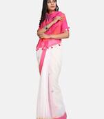 Pink and White Black Pallu Jamdani Work Handloom Saree With Blouse