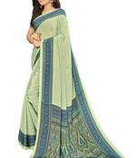Yellow & Blue Crepe Printed Saree with Blouse Piece