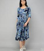 Rayon Blue Fit And Flare Dress