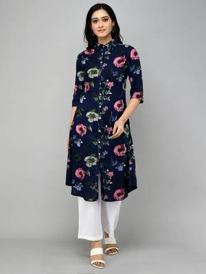Women Blue Straight Kurti 1