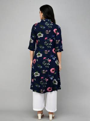 Women Blue Straight Kurti 2