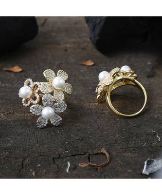 elegant pearl designer flower ring 1