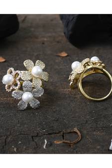 elegant pearl designer flower ring