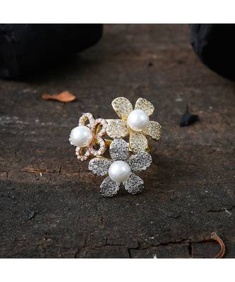 elegant pearl designer flower ring 2