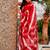 Red and white leheriya tie dye slub cotton saree with zari border along with blouse