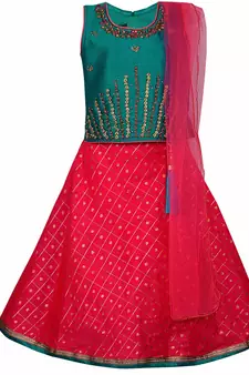 Silver Kraft  Girls Sitched Ethnic Wear For Girls-(gc201grn)