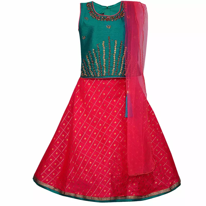 Silver Kraft  Girls Sitched Ethnic Wear For Girls-(gc201grn)