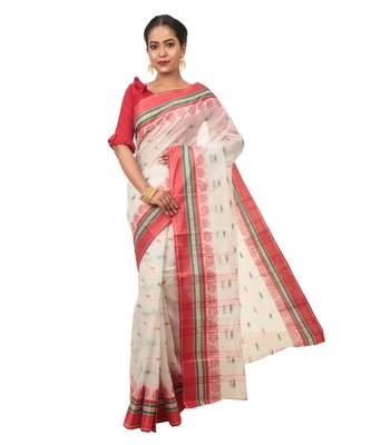 Martliner Self Design Solid Woven Self Design Tant Pure Cotton Saree 1