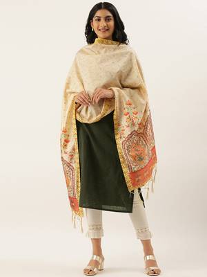 Divaastha Off White Silk Blend Digital Print  Dupattas 1