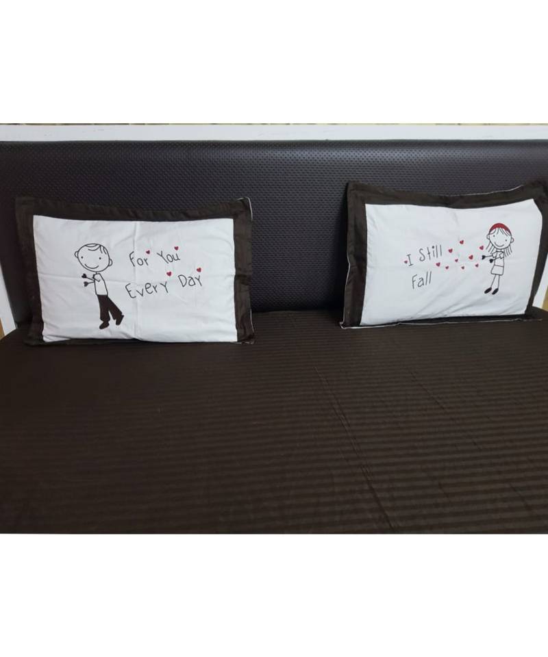 250TC Pure Cotton Fitted King Size Bedsheet With 2 Pillow CoversK3316GC25X_13