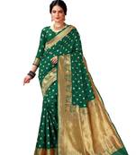 Green woven banarasi silk saree with blouse