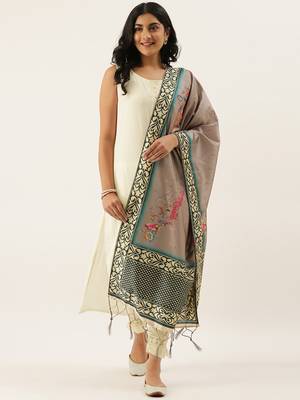 Divaastha Grey Silk Blend Digital Print  Dupattas 1