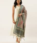 Divaastha Grey Silk Blend Digital Print  Dupattas