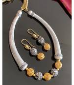 Beautiful dual tone oxidised silver designer balls necklace set