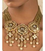 Floral Enamelled Green And Ocre Kundan Necklace